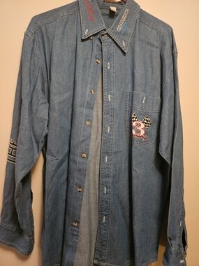 Dale Earnhardt Vintage Men's Denim Racing Embroidered Button-up Shirt Size M